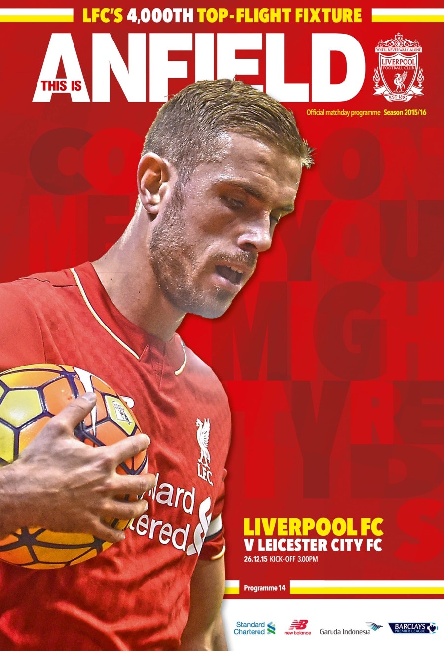 LIVERPOOL v LEICESTER 2014//15 MINT PROGRAMME 2015